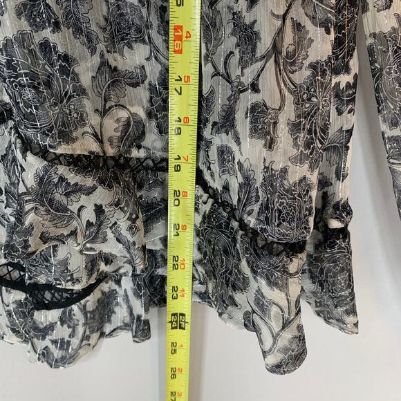 Zimmermann Floral Sheer Ruffle Blouse Women 0 Black Ivory Metallic Top - Picture 9 of 10